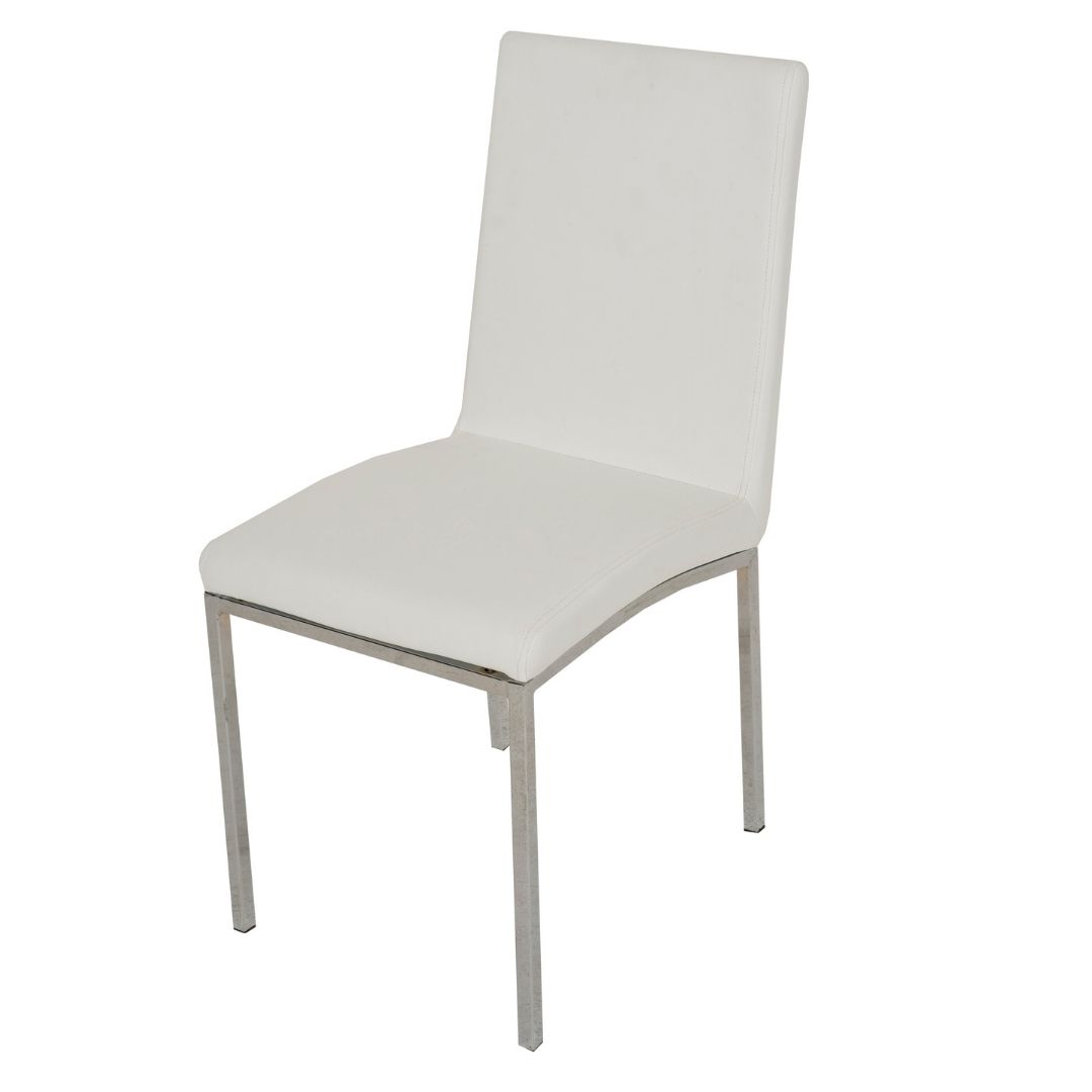 White leather and discount chrome dining chairs